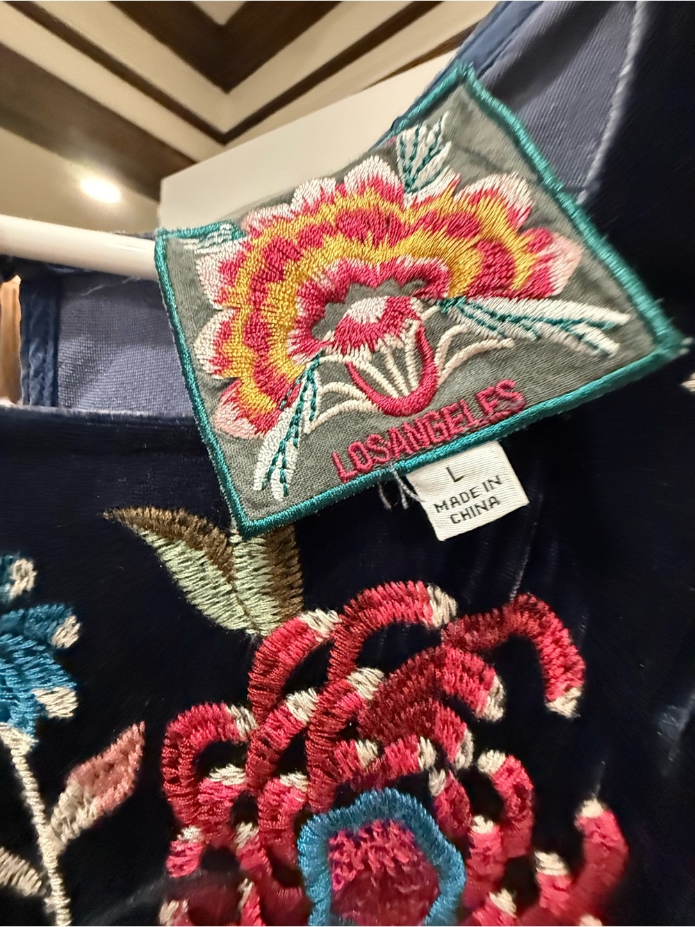 Johnny Was Navy Velvet Maxi Dress with Multicolor Floral Embroidery - Picture 2 of 4